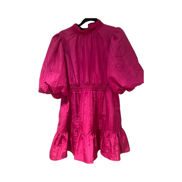 NWT Jonathan Simkhai Merilyn Pink Taffeta Puff Sleeve Mini Dress Size 12 - Picture 3 of 4